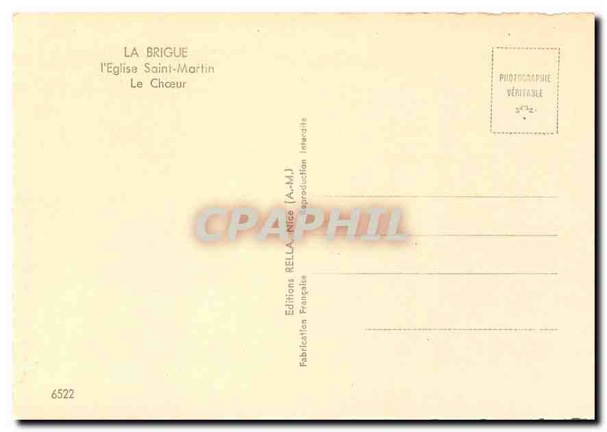 CPM La Brigue L'Eglise Saint Martin Le Choeur  — Verso