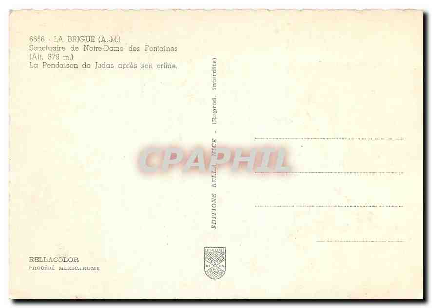 CPM La Brigue AM Sanctuaire de Notre Dame des Fontaines  — Verso