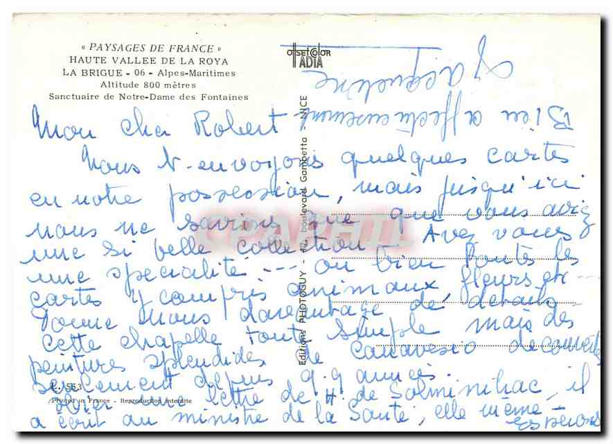 CPM La Brigue Alpes Maritimes Sanctuaire de Notre Dame des Fontaines  — Verso