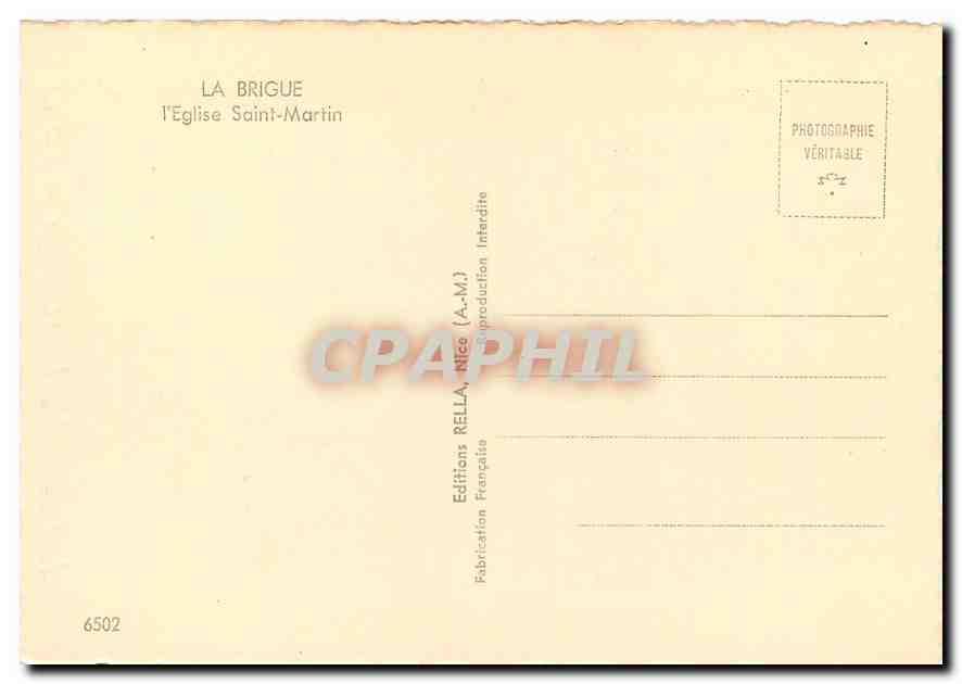 CPM La Brigue L'Eglise Saint Martin  — Verso