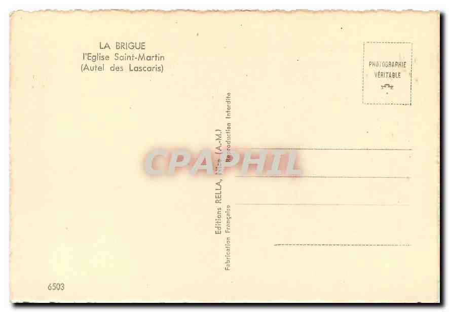 CPM La Brigue L'Eglise Saint Martin Autel des Lascaris  — Verso
