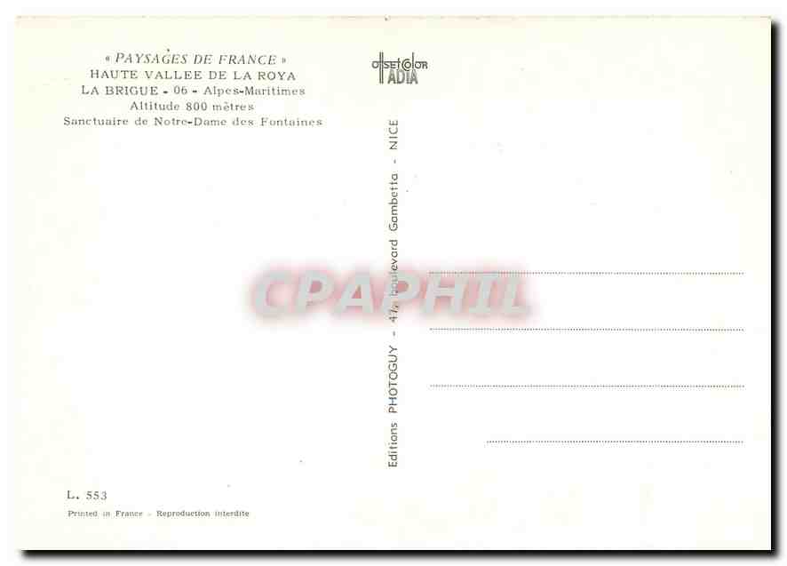 CPM La Brigue Alpes Maritimes Sanctuaire de Notre Dame des Fontaines  — Rückseite