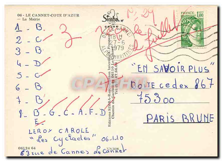 CPM Le Cannet Cote d'Azur La Mairie  — Rückseite