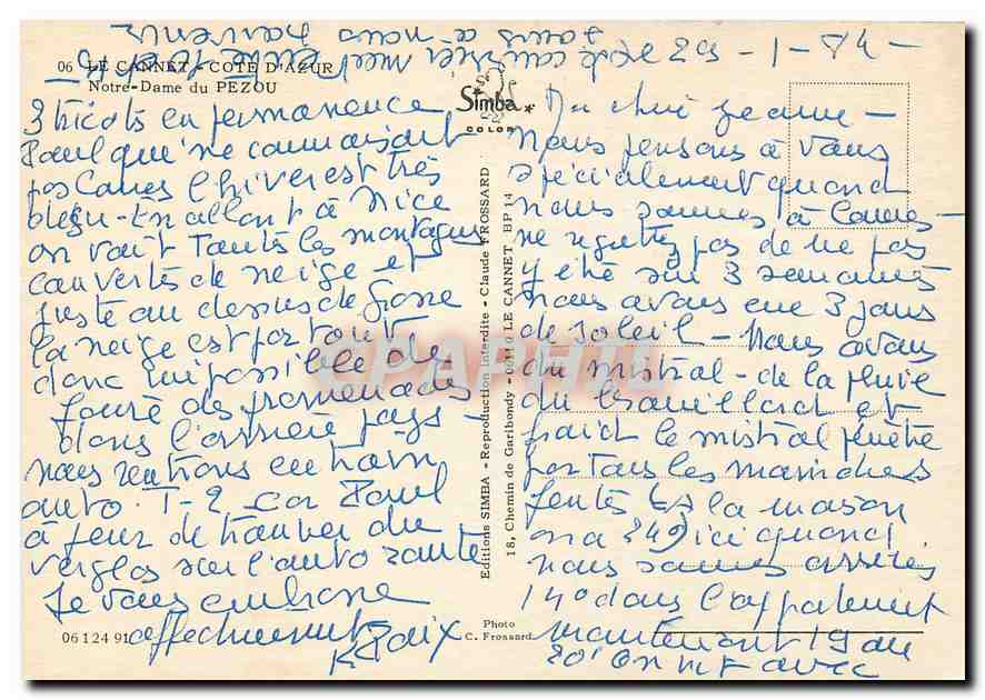 CPM Le Cannet Cote d'Azur Notre Dame de Pezou  — Rückseite