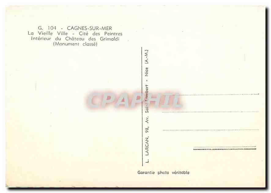 CPM Cagnes sur Mer La Vieille Ville Cite des Peintres  — Verso