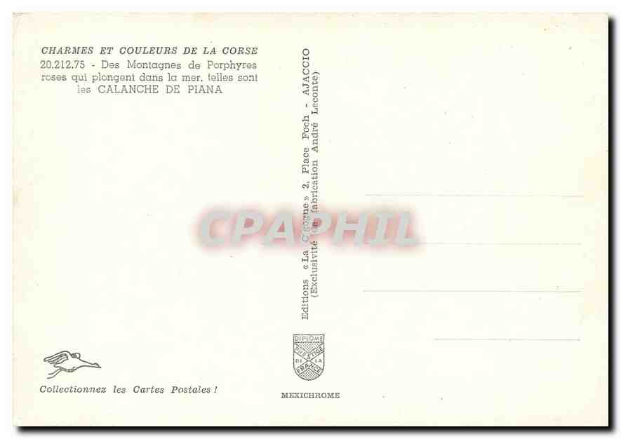 CPM Des montagnes de Porphyres roses qui plongent dans la mer telles sant les Calanche de Piana  — Verso
