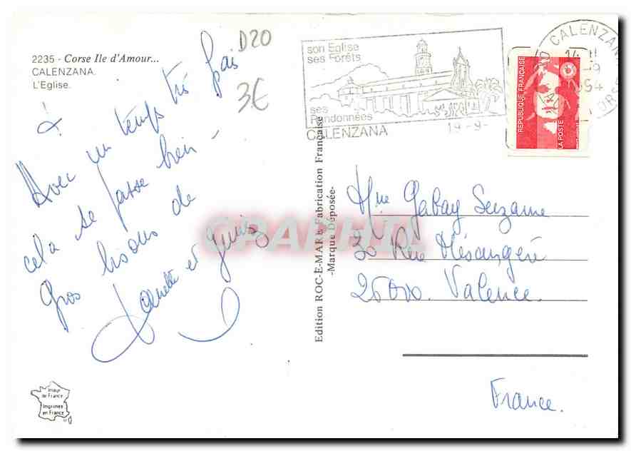 CPM Corse Ile d'Amour Calenzana L'Eglise  — Rückseite