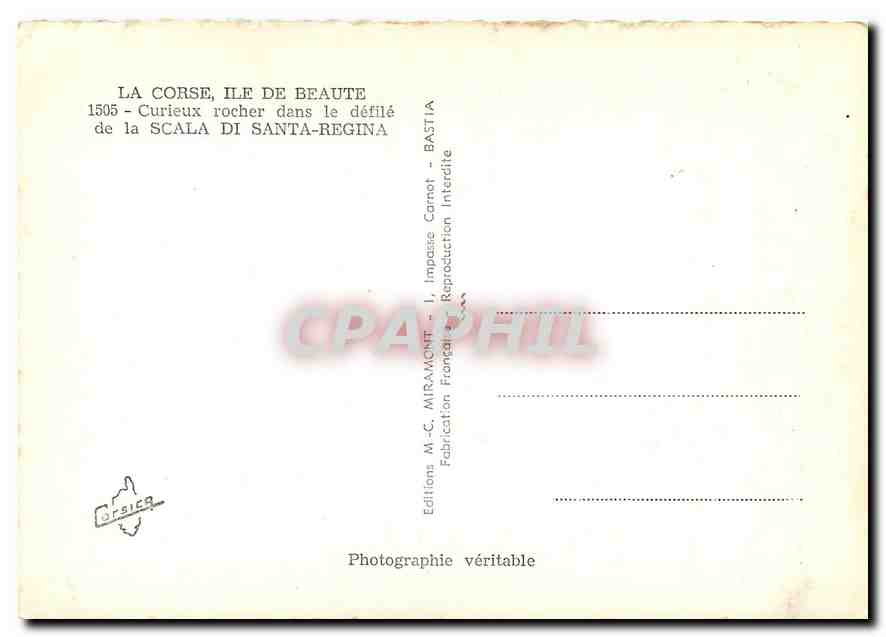 CPM La Corse Ile de Beaute Curieux rocher dans le defile de la scala di Santa Regina  — Rückseite