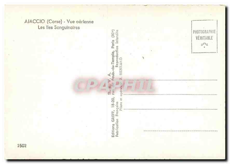 CPM Ajaccio Corse Vue aerienne Les Iles Sanguinaires  — Rückseite