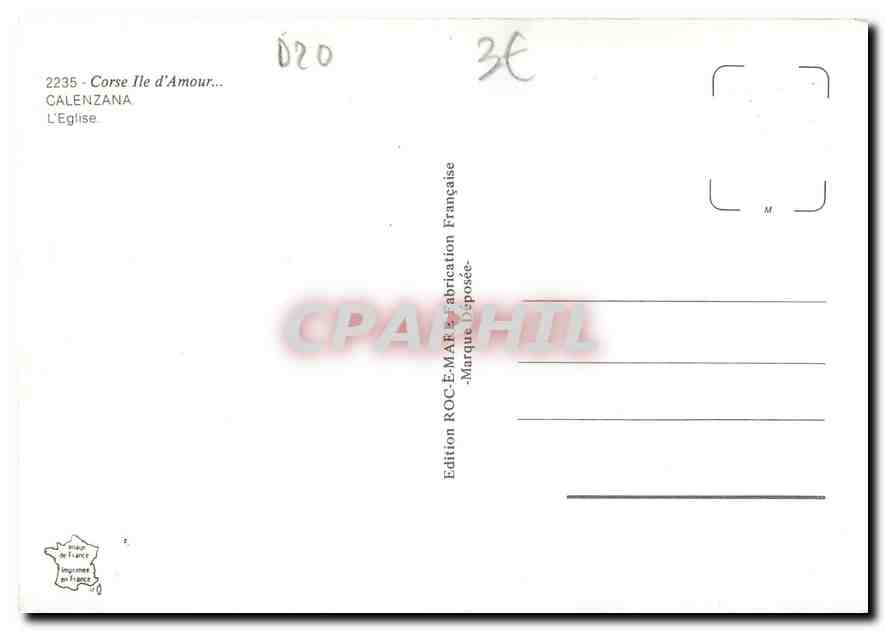 CPM Corse Ile d'Amour Calenzana L'Eglise  — Verso