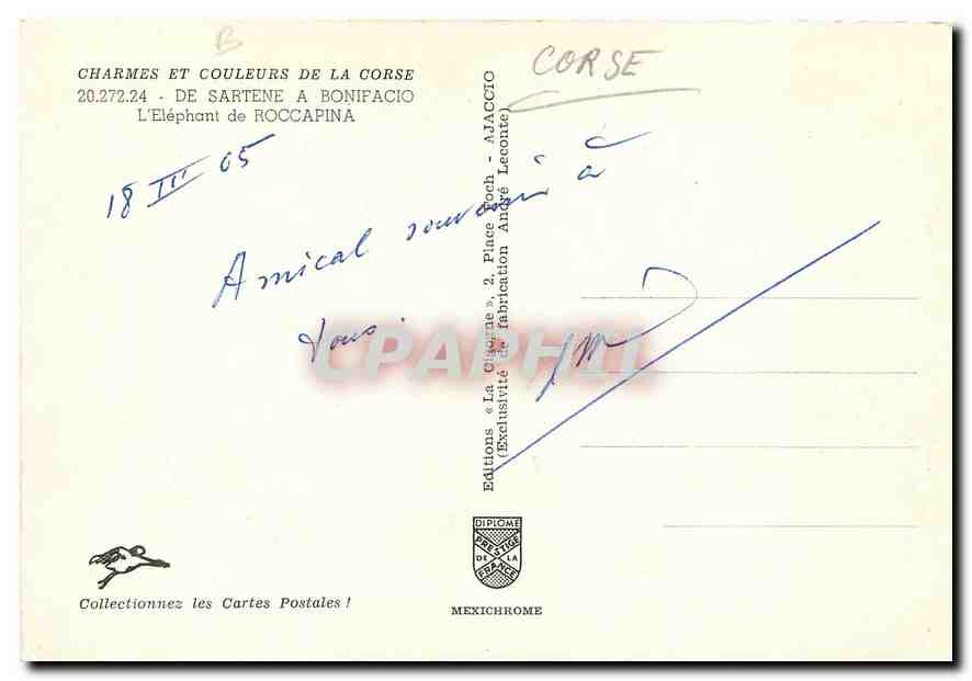 CPM De Sartene a Bonifacio L'Elephant de Roccapina  — Rückseite