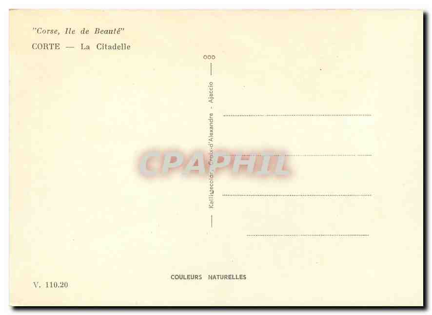 CPM Corse Ile de Beaute Corte La Citadelle  — Rückseite