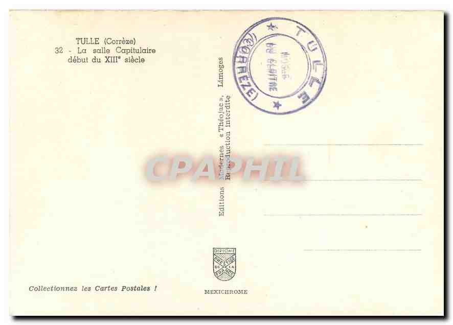 CPM Tulle Correze La salle Capitulaire  — Rückseite