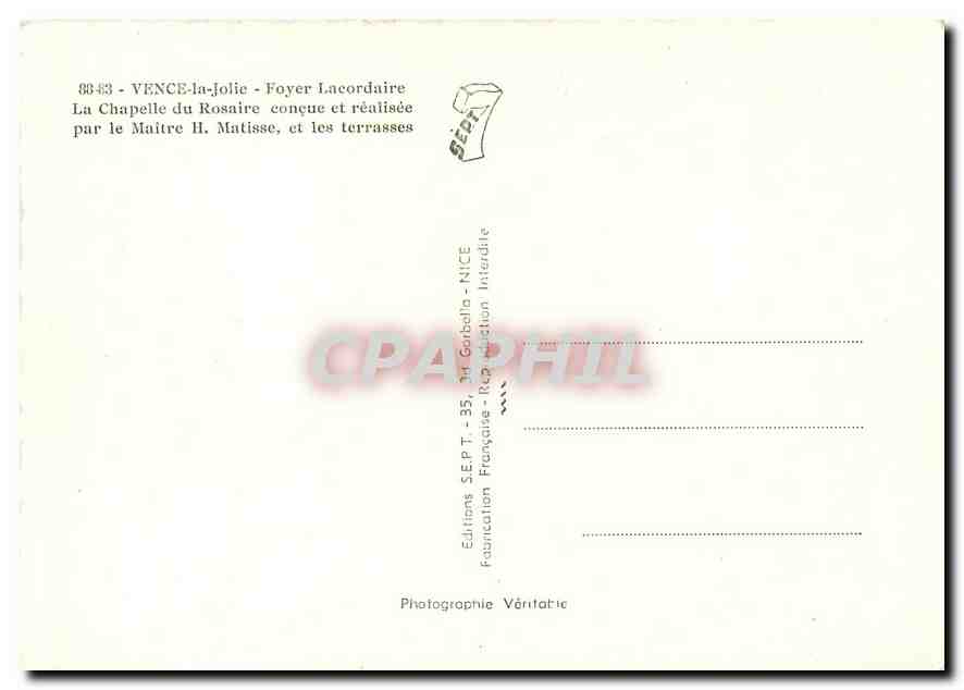 CPM Vence la jolie Foyer Lacordaire  — Rückseite