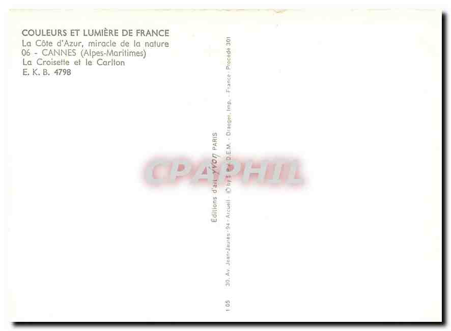 CPM Cannes Alpes Maritimes La Croisette et le Carlton  — Rückseite