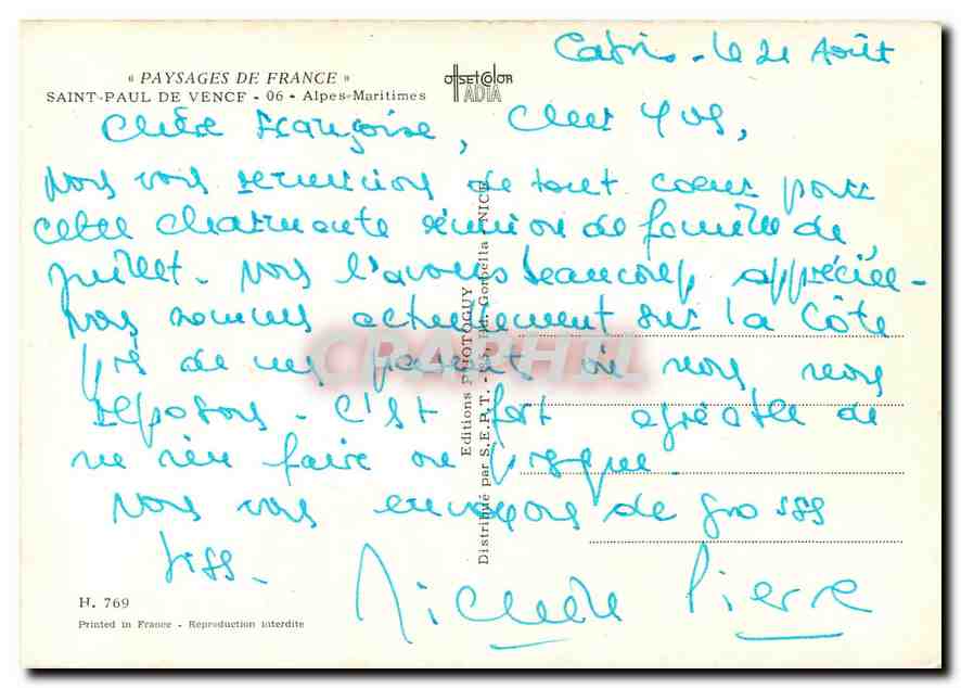 CPM Saint Paul de Vence Alpes Maritimes  — Rückseite