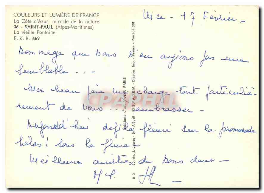 CPM Saint Paul Alpes Maritimes La vieille Fontaine  — Verso