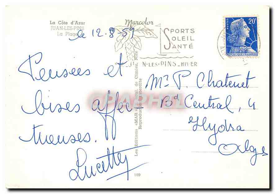 CPM La Cote d'Azur Juan les Pins  — Rückseite