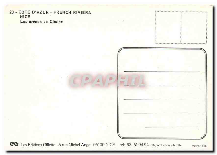 CPM Cote d'Azur French Riviera Nice Les arenes de Cimiez  — Rückseite