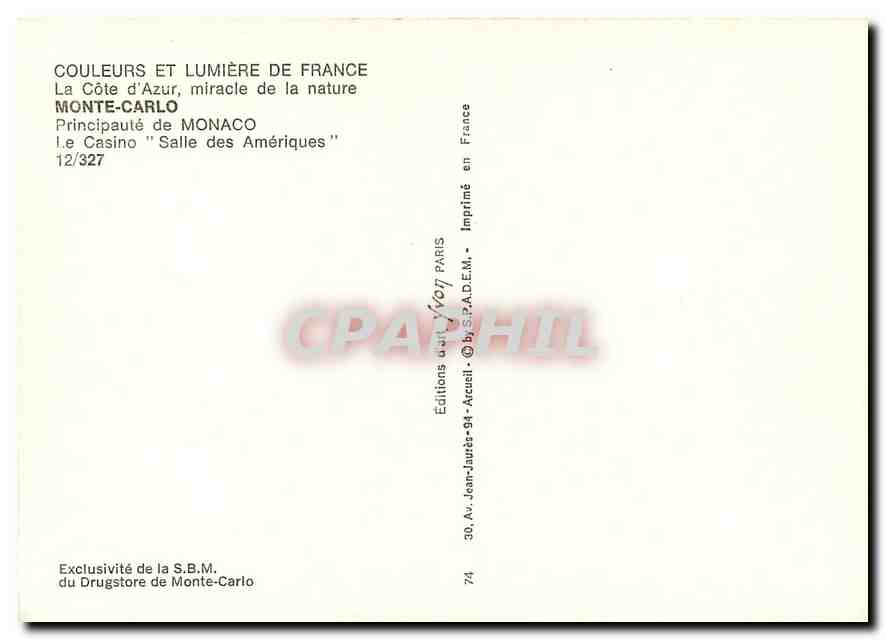 CPM La Cote d'Azur miracle de la nature Monte Carlo Principaute de Monaco  — Rückseite