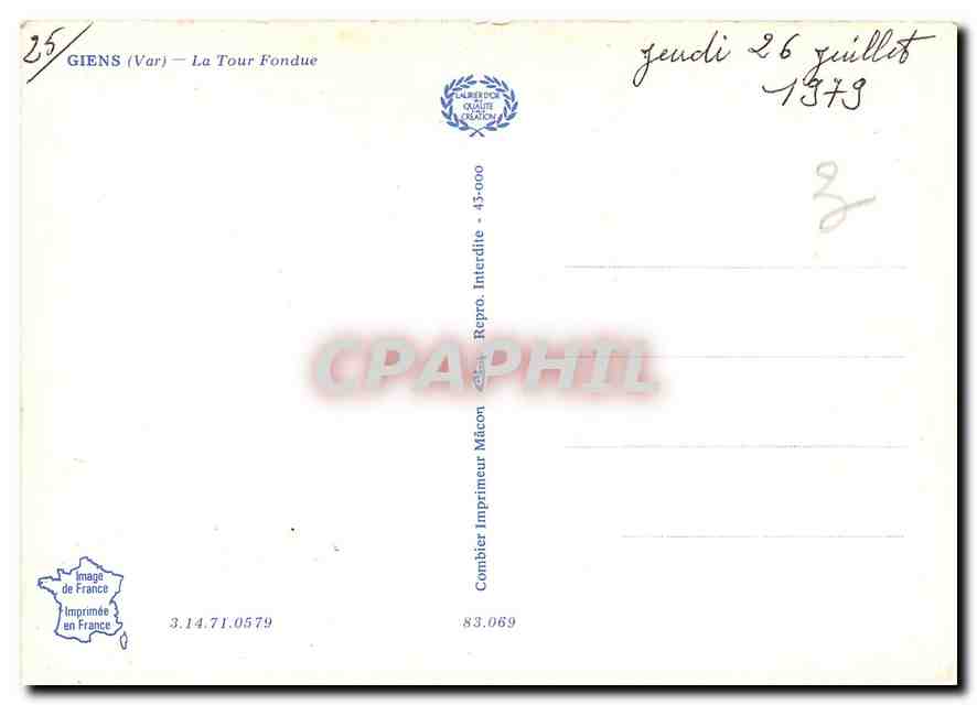 CPM Giens Var La Tour Fondue  — Rückseite