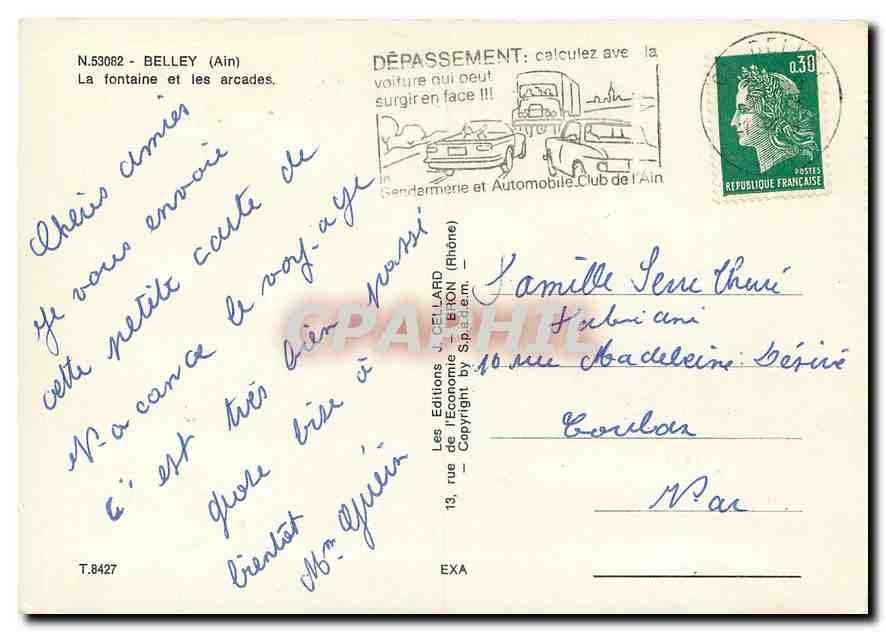 CPM Belley Ain La fontaine et les arcades  — Rückseite