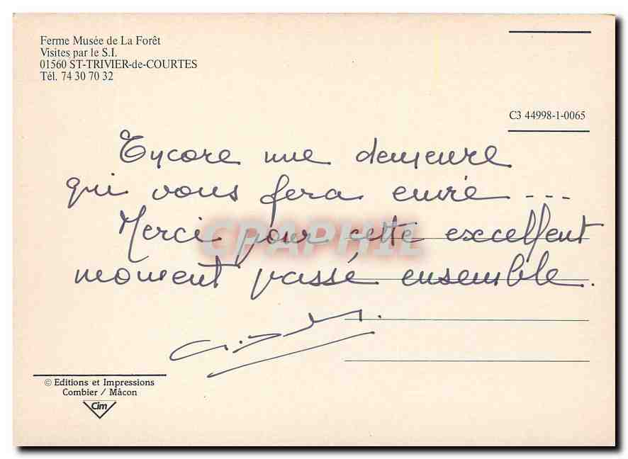 CPM Ferme Mussee de la Foret St Trivier de Courtes  — Rückseite