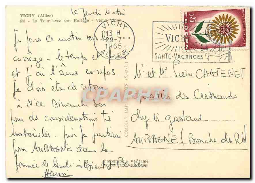CPM Vichy Allier La Tour avec son Horloge  — Back