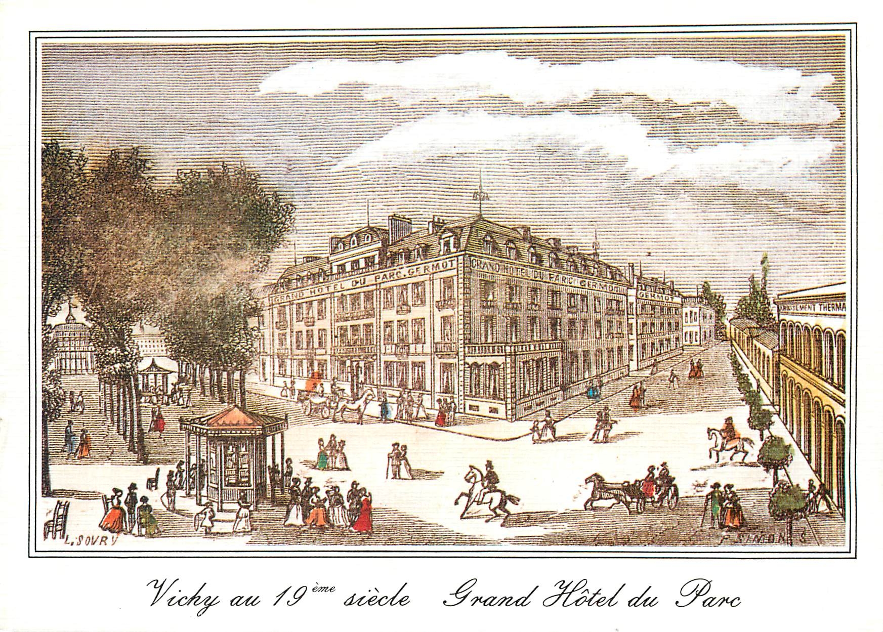 CPM Vichy Vieille gravure du XIX siecle Le grand hotel du Parc 