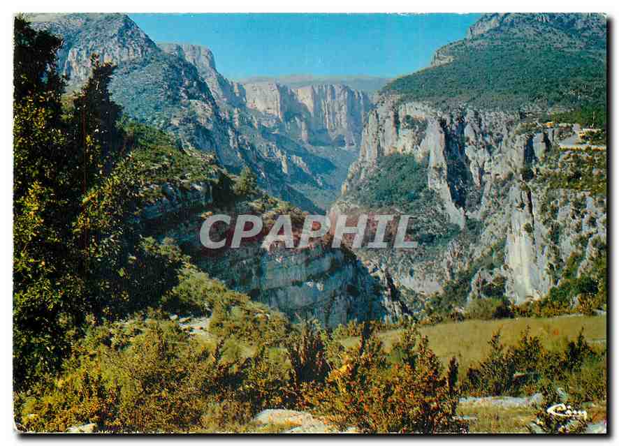 Les Gorges du Verdon — La Corniche Sublime, vue sur les balcons de la Mescia, rive gauche — Imprimeur Combier, n° 00 0155