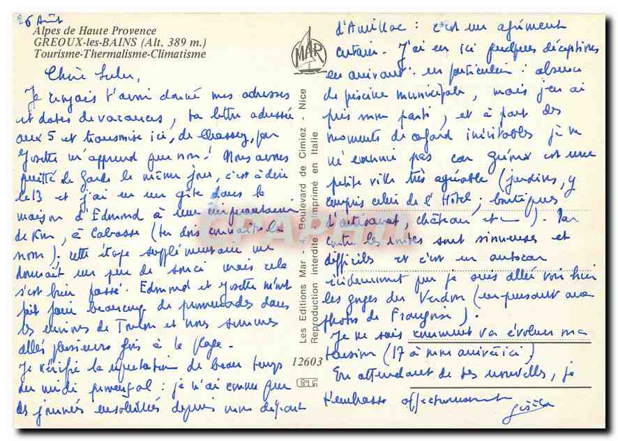 CPM Alpes de Haute Provence Greoux les Bains  — Rückseite