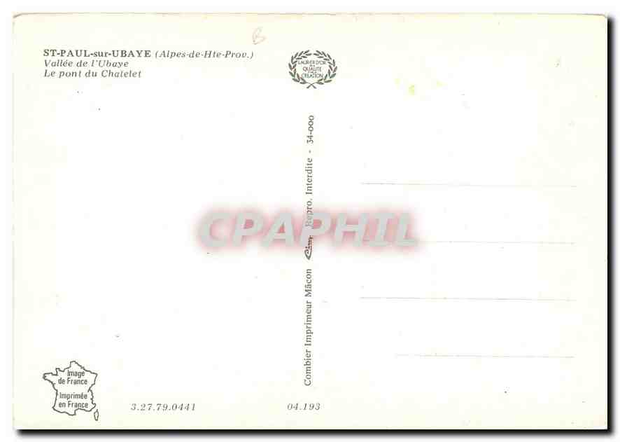 CPM St Paul sur Ubaye Alpes de Hte Prov Vallee de l'Ubaye  — Rückseite