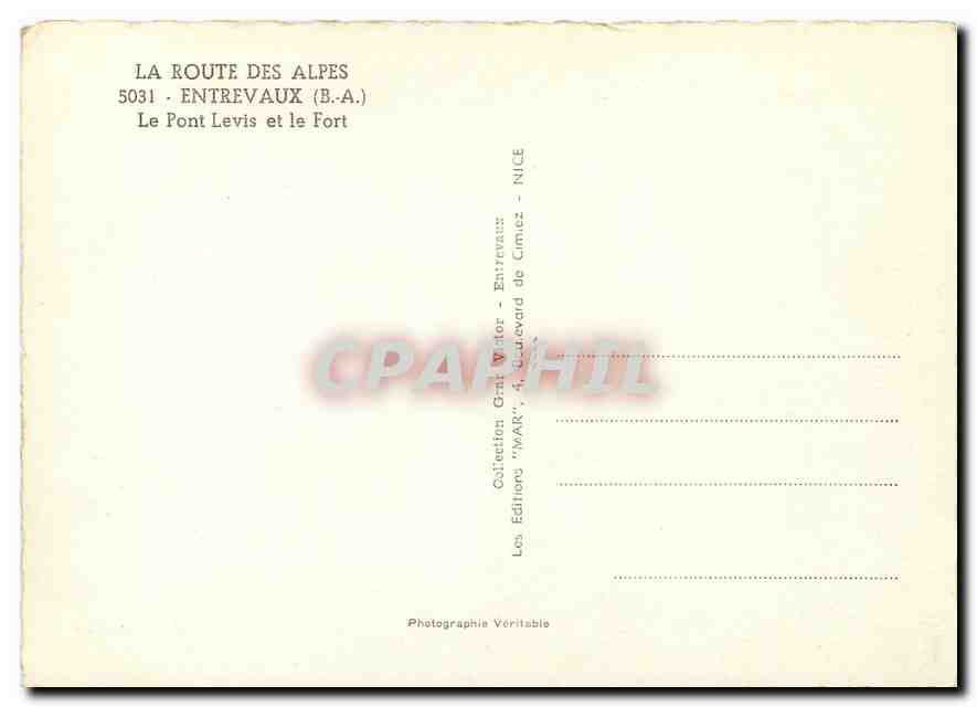 CPM Entrevaux BA Le Pont Levis et le Fort  — Rückseite