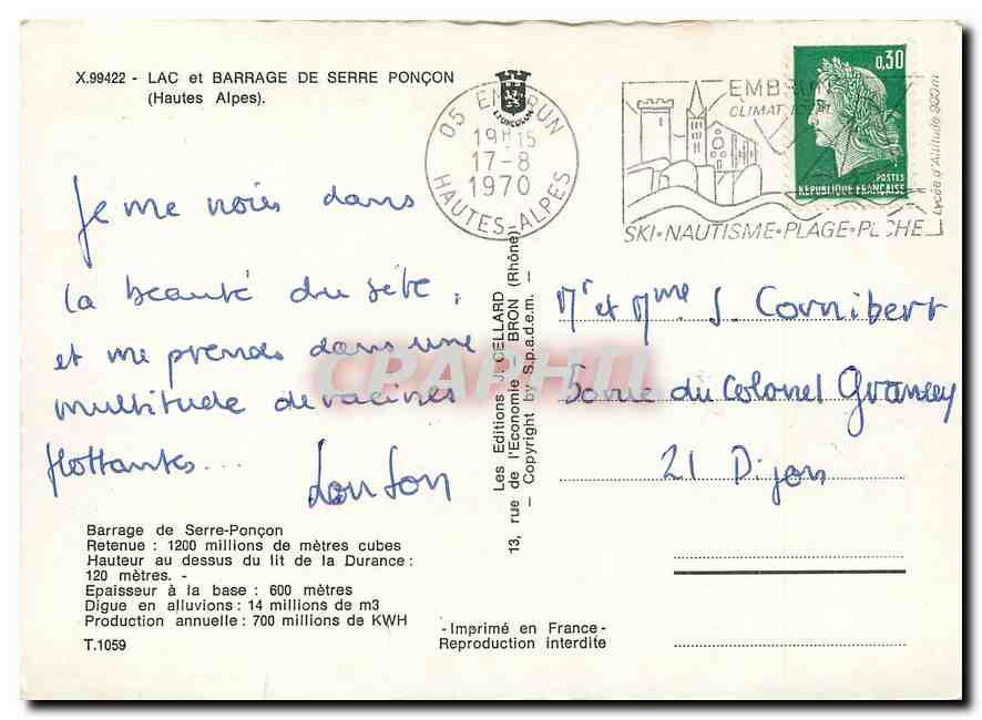 CPM Lac et Barrage de Serre Poncon Hautes Alpes  — Rückseite