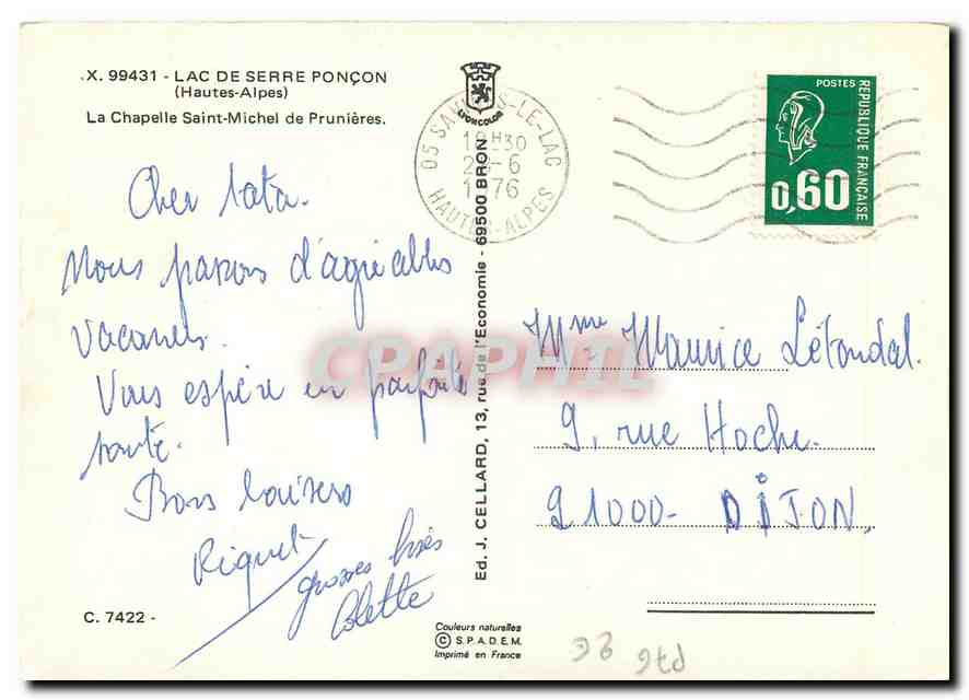 CPM Lac de Serre Poncon Hautes Alpes La Chapelle Saint Michel de Prunieres  — Verso