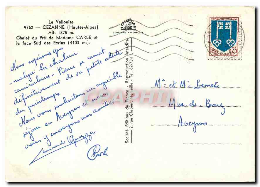 CPM La Vallouise Cezanne Hautes Alpes  — Back