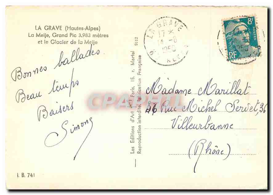 La Meije, Grand Pic 3.983 mètres — et le Glacier de la Meije — Yvon — Rückseite