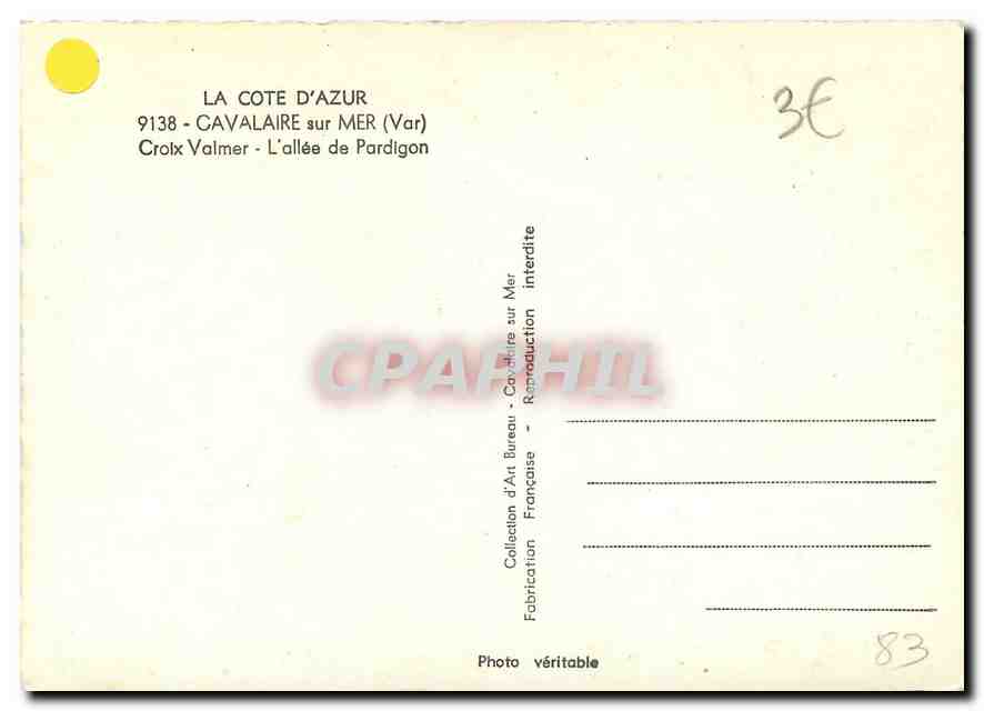 CPM Cavalaire sur Mer Var Croix Valmer L'allee de Pardigon  — Rückseite