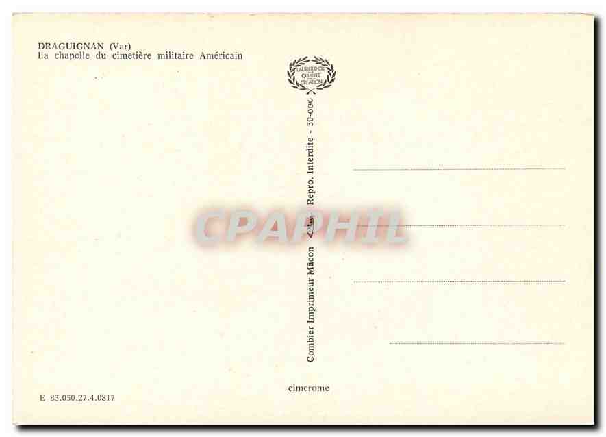 CPM Draguignan Var La chapelle du cimetiere militaire Americain  — Rückseite