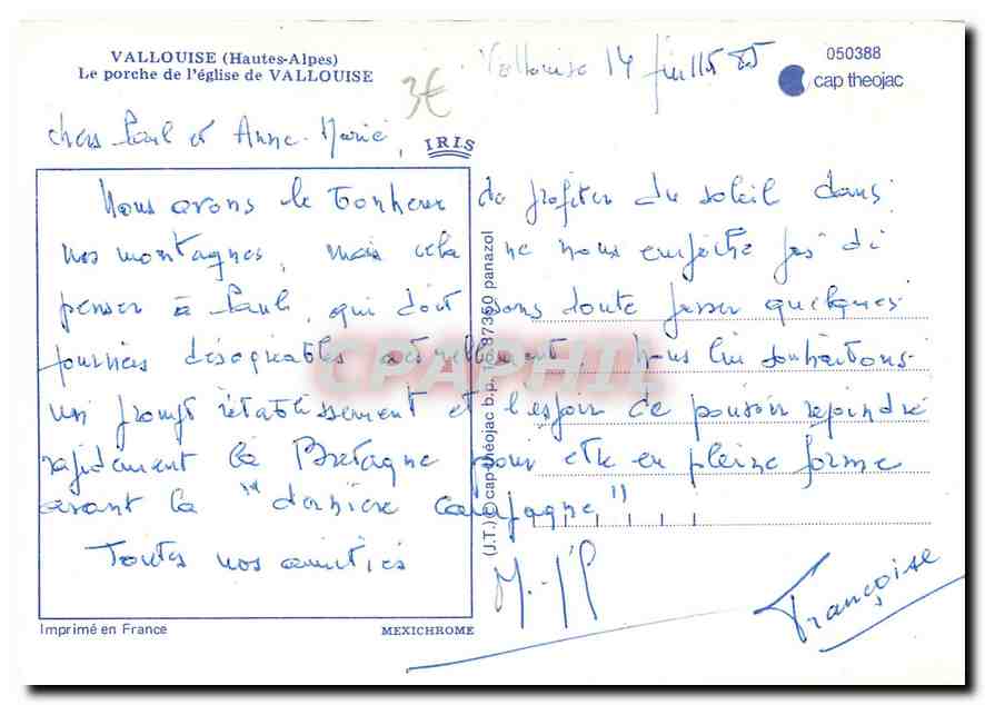 Portail de l'église de Vallouise — Hautes-Alpes — éditeur IRIS, n° 37350 — Rückseite