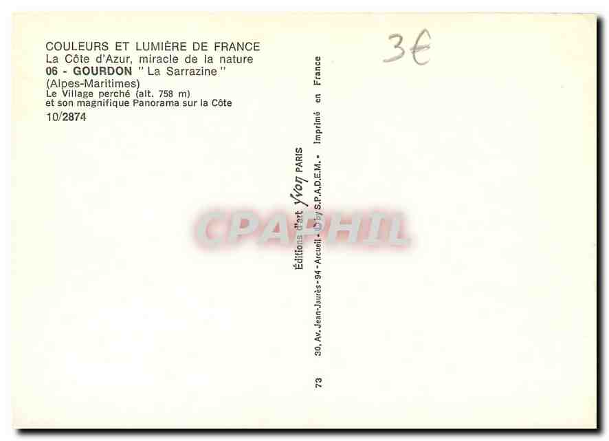 CPM Gourdon La Sarrazine Alpes Maritimes Le Village perche  — Rückseite