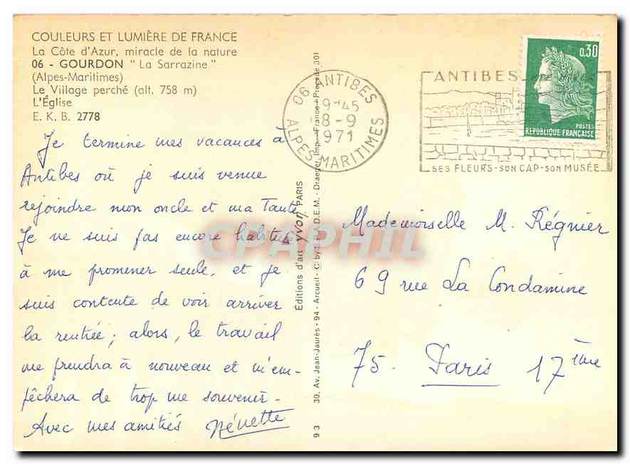 CPM Gourdon La Sarrazine Alpes Maritimes Le Village perche L'Eglise  — Rückseite
