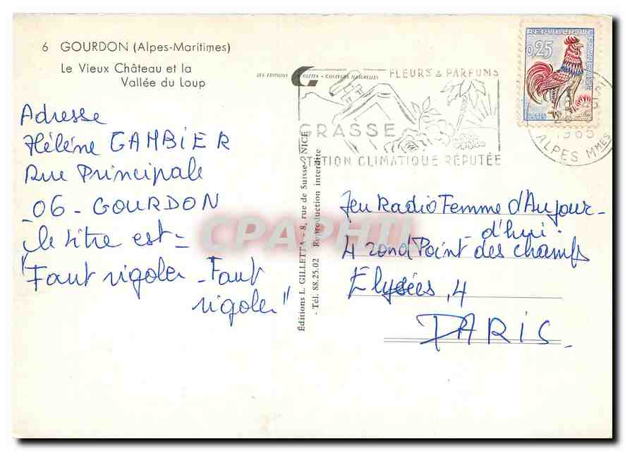 CPM Gourdon Alpes Maritimes Le Vieux Chateau et la Vallee du Loup  — Rückseite