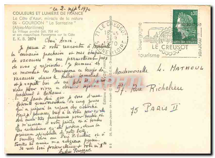 CPM Gourdon La Sarrazine Alpes Maritimes Le Village perche  — Rückseite