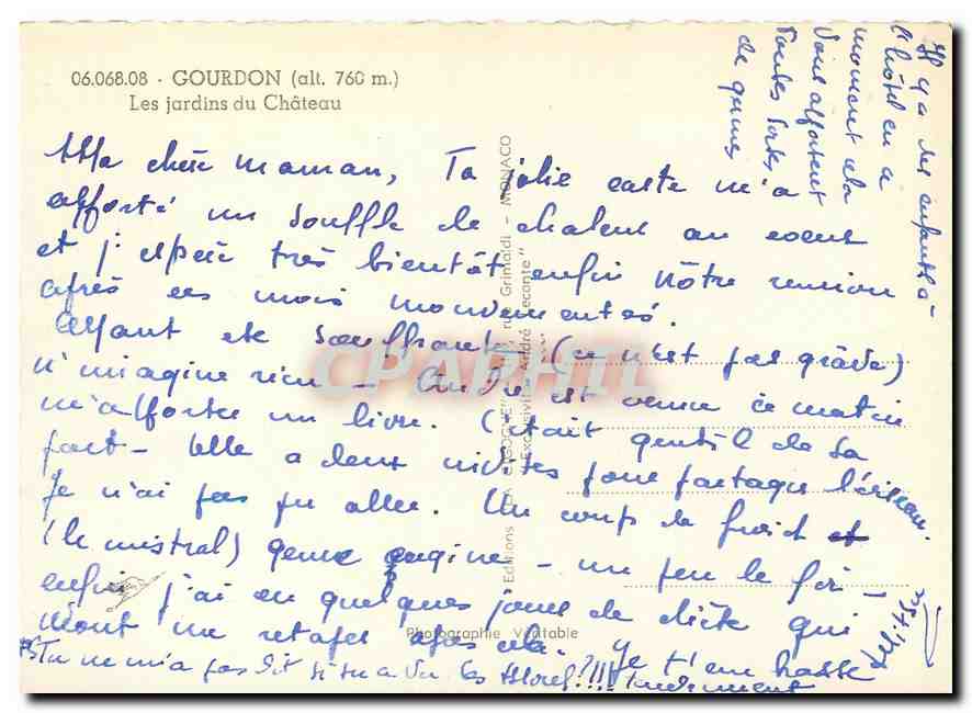 CPM Gourdon Les jardins du Chateau  — Rückseite