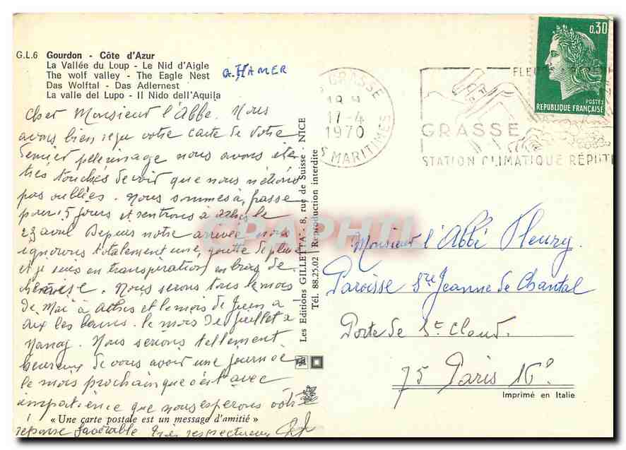CPM Gourdon Cote d'Azur La Vallee du Loup Le Nid d'Aigle  — Rückseite
