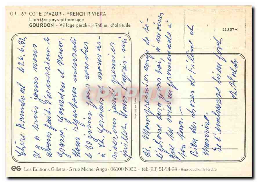 CPM Gourdon Cote d'Azur French Riviera L'arriere pays pittoresque  — Rückseite
