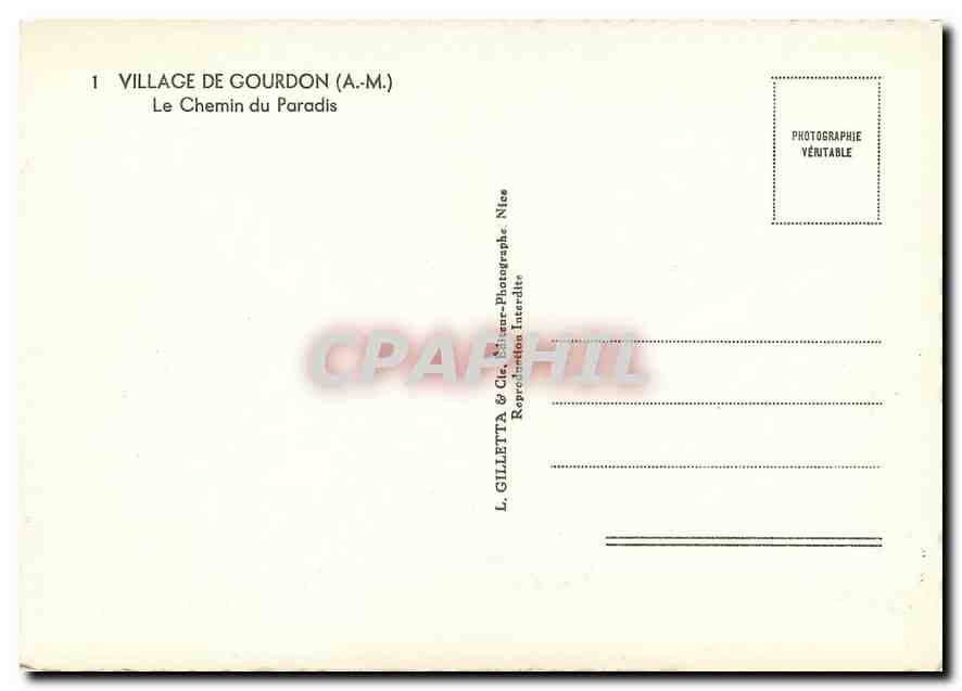 Village de Gourdon (A.M.) — Le Chemin du Paradis — L. Gilletta & Cie, Photographe, Nice — Back