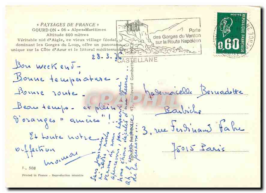 CPM Gourdon Alpes Maritimes Veritable nid d'Aigle ce vieux village feodal  — Rückseite