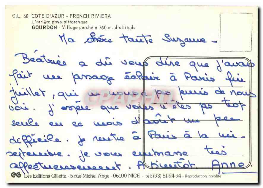 CPM Gourdon Cote d'Azur French Riviera L'arriere pays pittoresque  — Rückseite